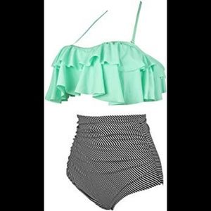 Retro boho flounce high waist Bikini XL